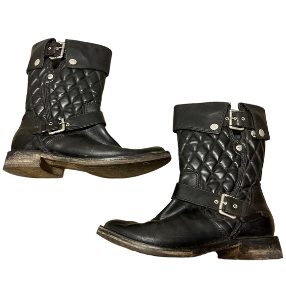 Ugg Australia Womens Black Conor Moto Boots size 6.5 Leather Side Zip 1001832 - Picture 5 of 11